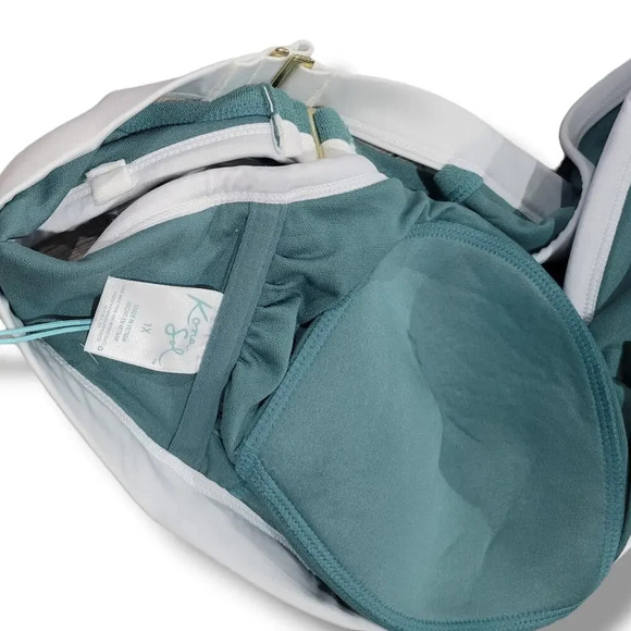 Kona Sol Plus Size Terry Textured Bandeau Bikini Top 1X Green White NWT - Picture 3 of 9